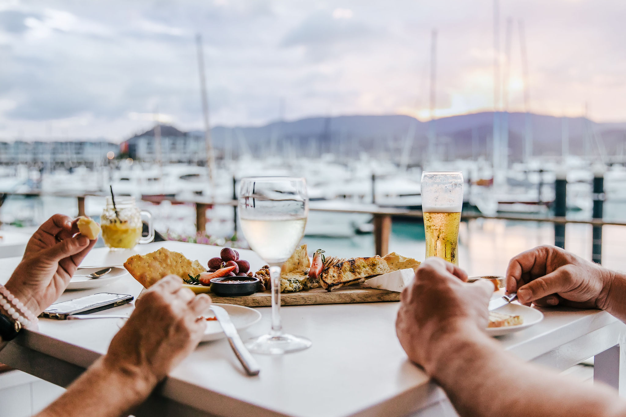 Seafood plater with marina view